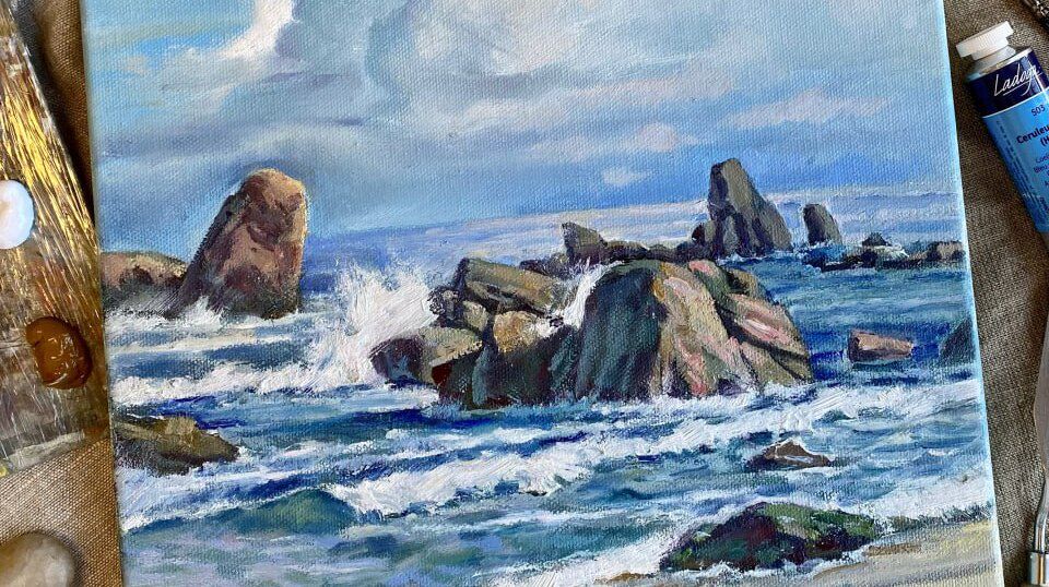мастер-класс по живописи маслом «Прибой у скал»