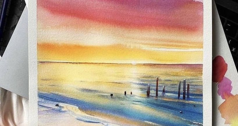 мастер-класс по живописи акварелью «Розовый закат»