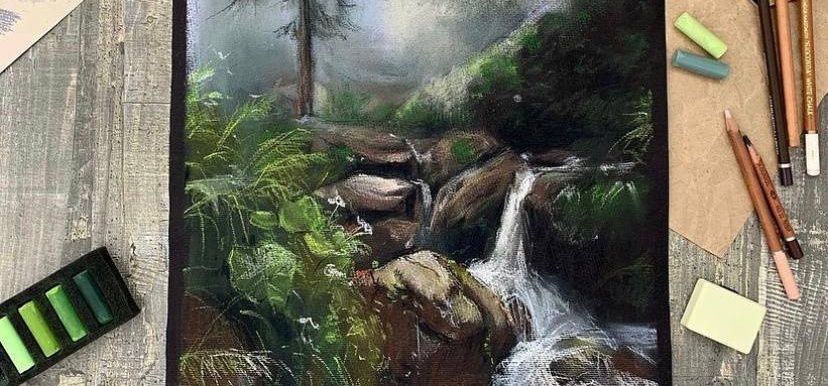 мастер-класс по живописи пастелью «Лесной водопад»